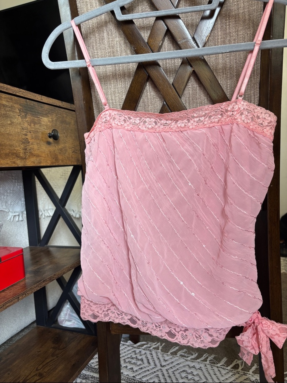 Forever 21 Pink Lace Trim Spaghetti Strap Cami size medium